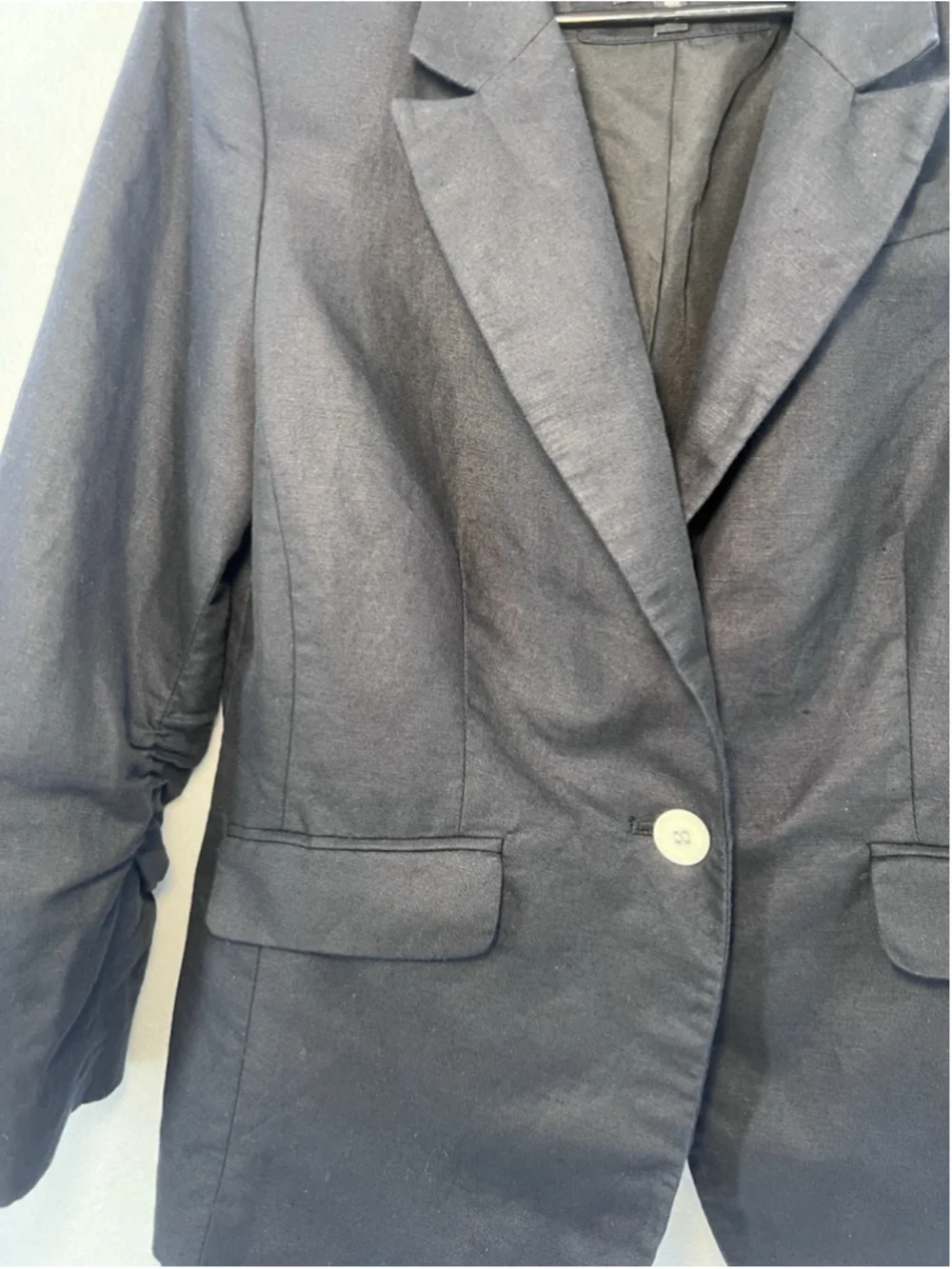 The Limited Blazer Button Front Ruched Sleeve Black Peak Collar Woman Size M